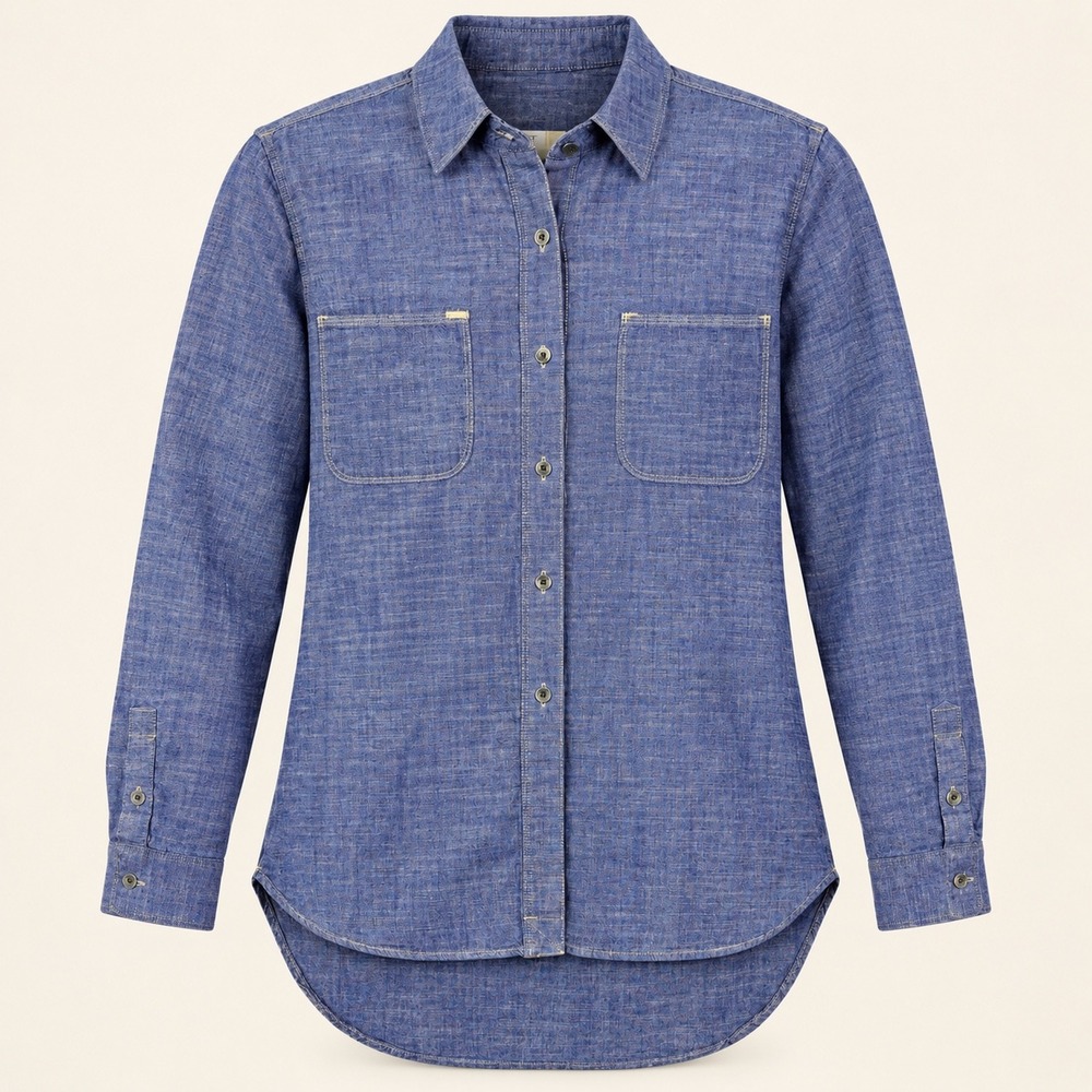 Madewell Chambray Button Down Shirt Size Large Blue Workwear Long Sleeve Cotton